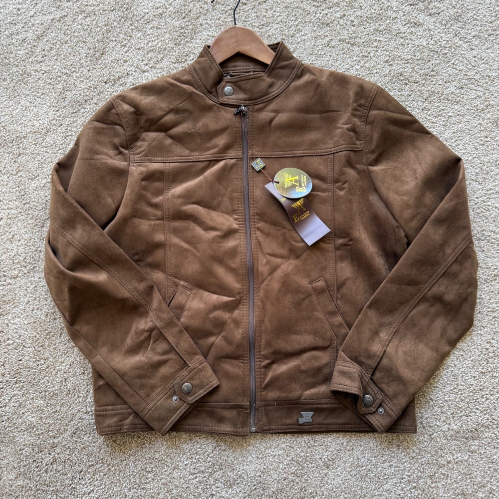 Emporio Collezione Jacket Men Size M Brown Faux Suede Cafe Racer Full Zip NWT